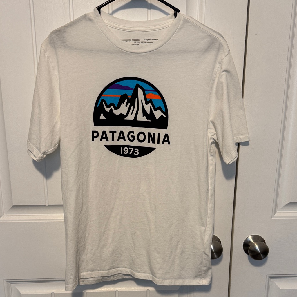 Patagonia White Tee With Vibrant Mountain Design